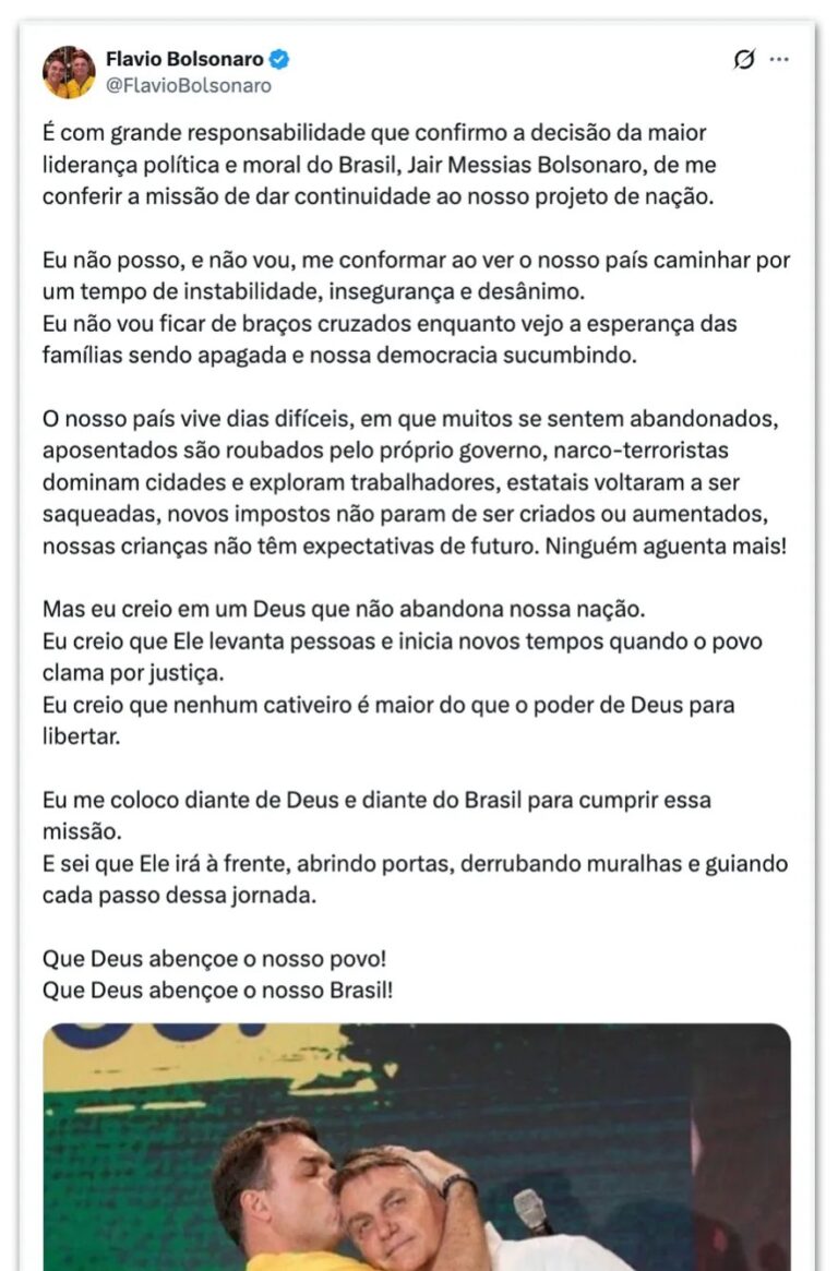 Jair Bolsonaro indica Flávio para disputar a Presidência em 2026