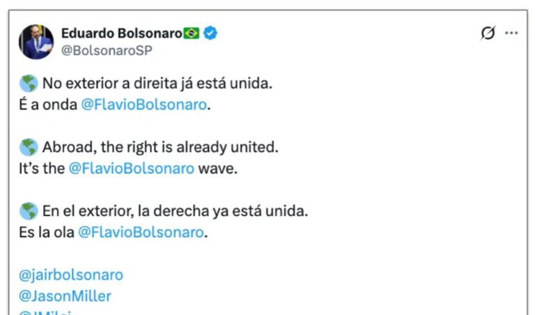 Eduardo Bolsonaro afirma que líderes de direita apoiam Flávio Bolsonaro para 2026
