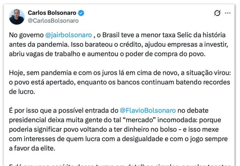 Flávio Bolsonaro promete manter diretrizes econômicas de Paulo Guedes