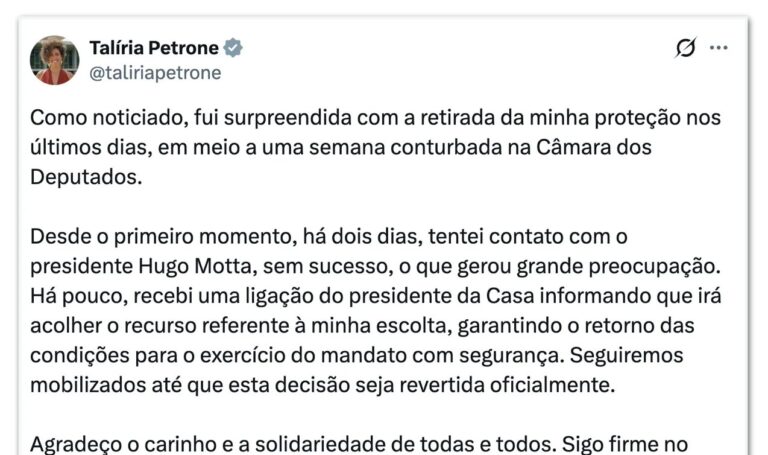 Hugo Motta determina retomada da escolta parlamentar de Talíria Petrone