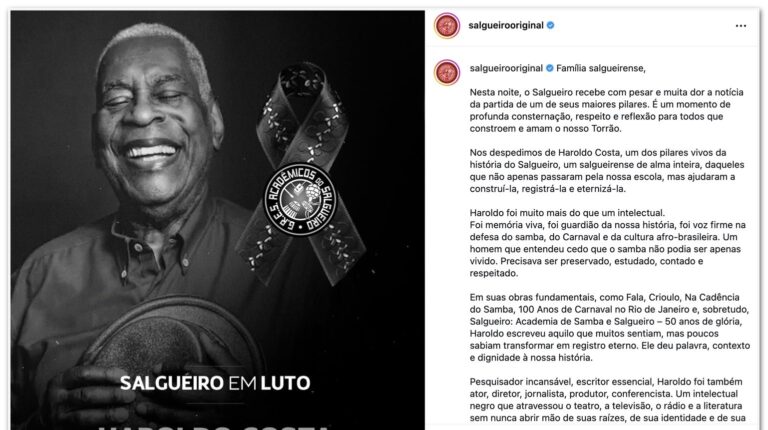 Morre o ator e comentarista de Carnaval Haroldo Costa aos 95 anos