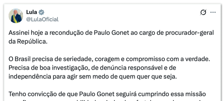Lula reconduz Paulo Gonet para novo mandato na PGR