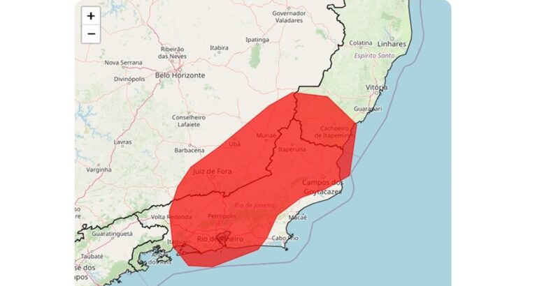 Inmet emite alerta máximo de tempestades para 197 cidades do RJ, MG e ES