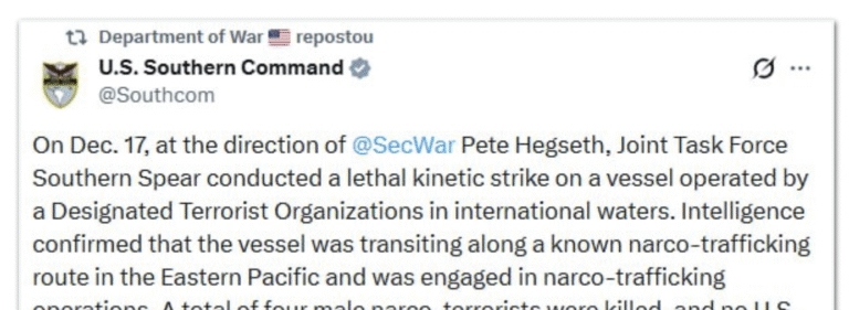 Ataque dos EUA a lancha no Pacífico Oriental deixa quatro mortos