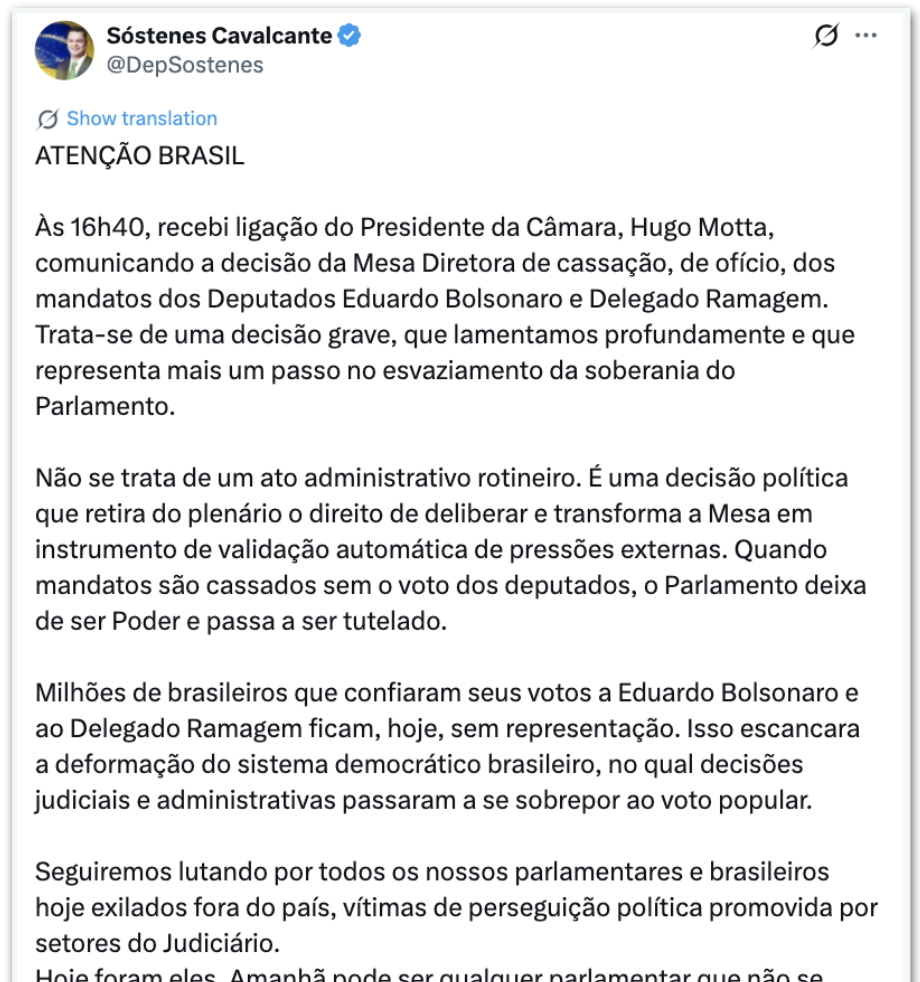 Oposição reage à cassação dos mandatos de Eduardo Bolsonaro e Alexandre Ramagem - Imagem do artigo original